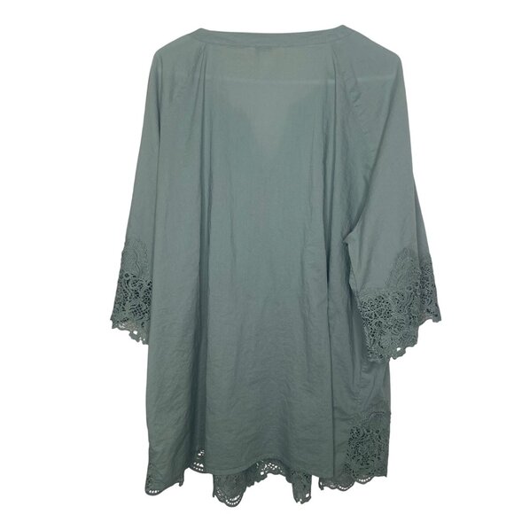 Alessa W. Collection Tunic Top Womens Size 22 Green Crochet Trim 3/4 Sleeves Boh - Picture 8 of 11